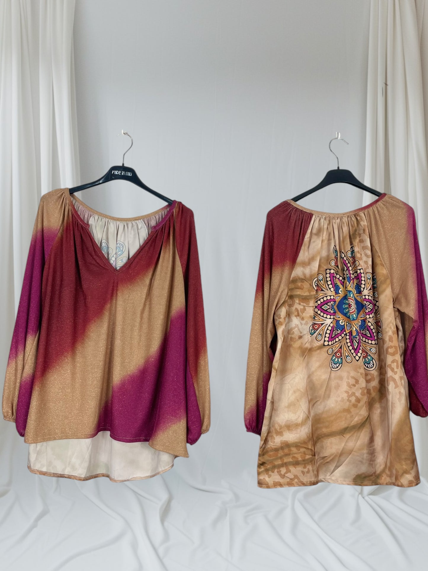 Tunique dégradée avec motif mandala au dos, disponible en trois coloris, chic et tendance - Mamsailes