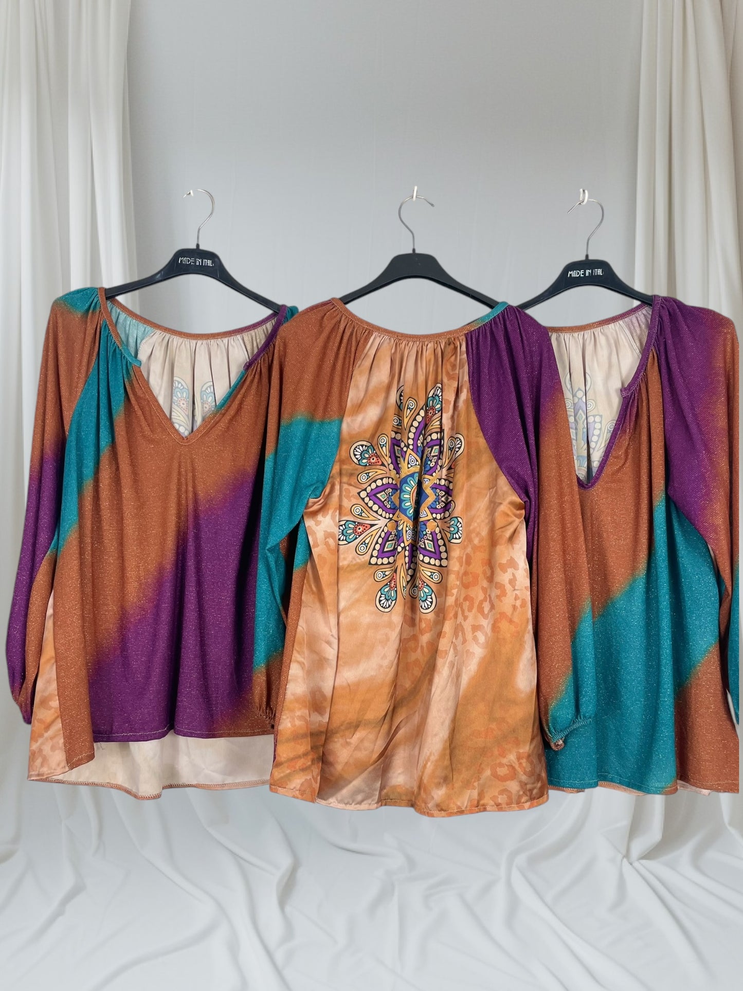 Tunique dégradée avec motif mandala au dos, disponible en trois coloris, chic et tendance - Mamsailes
