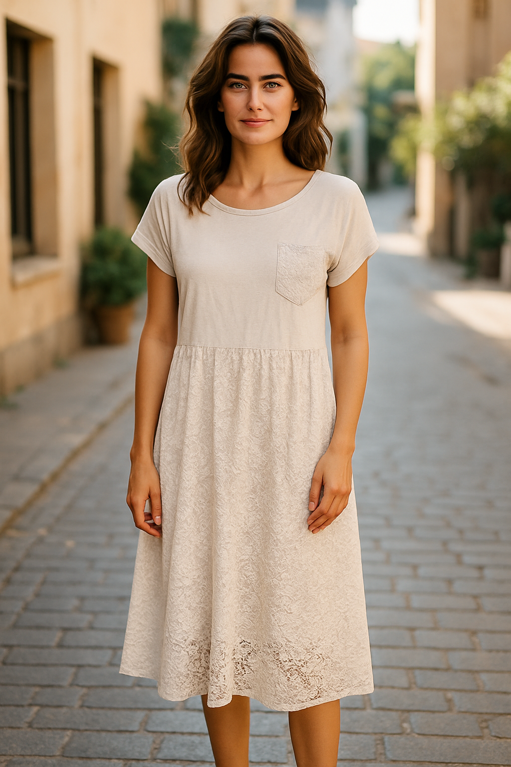 Robe Longue Bohème – Dentelle & Coton – Rose Poudré