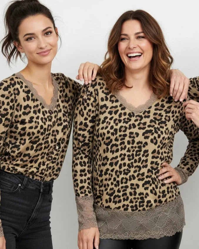 Haut léopard camel avec dentelle beige –