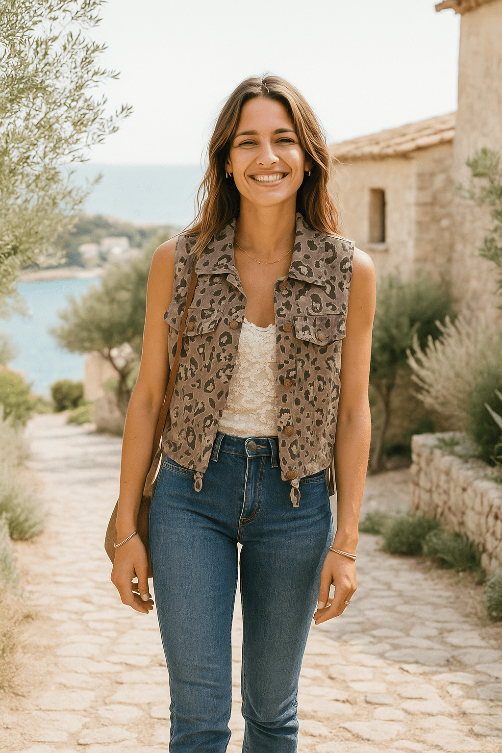Veste Sans Manches Léopard Taupe - Mam’s Ailes