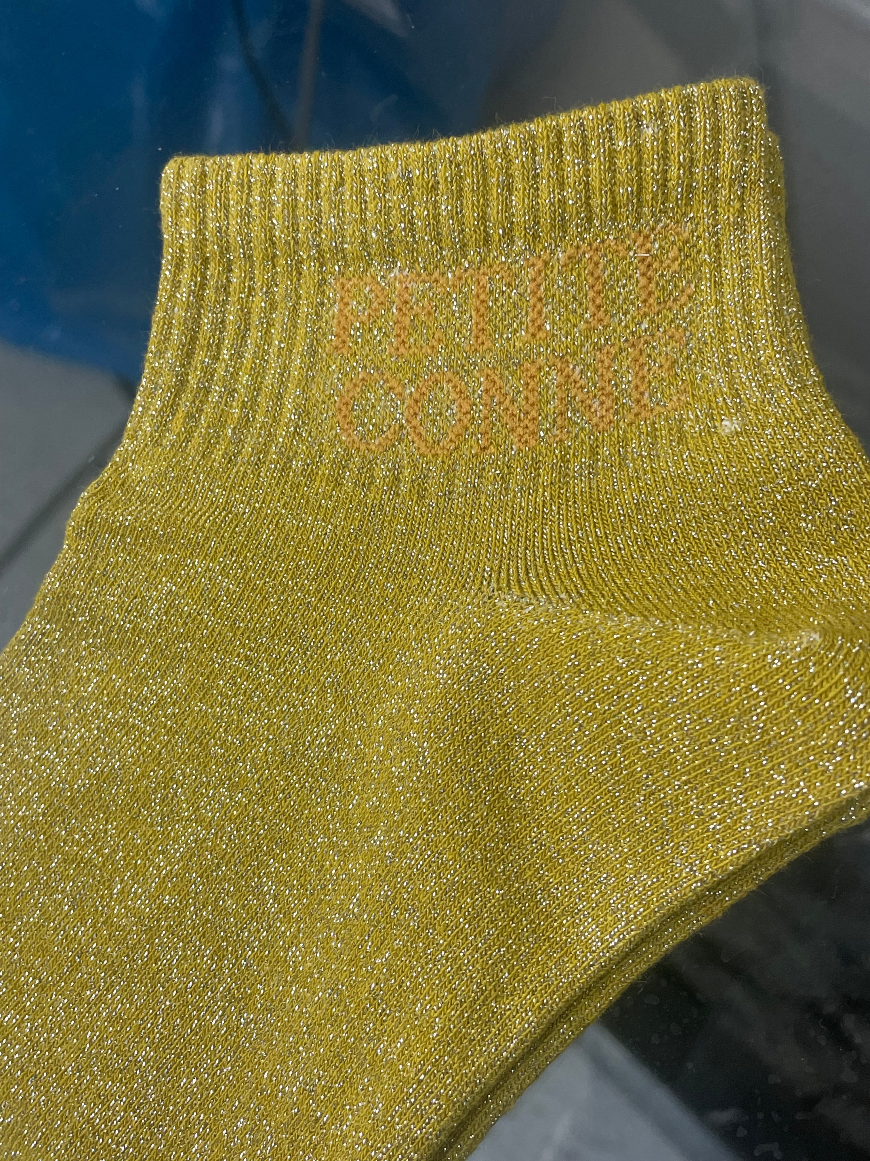 Socquettes Petite conne paillettes métallisées coton couleur moutarde