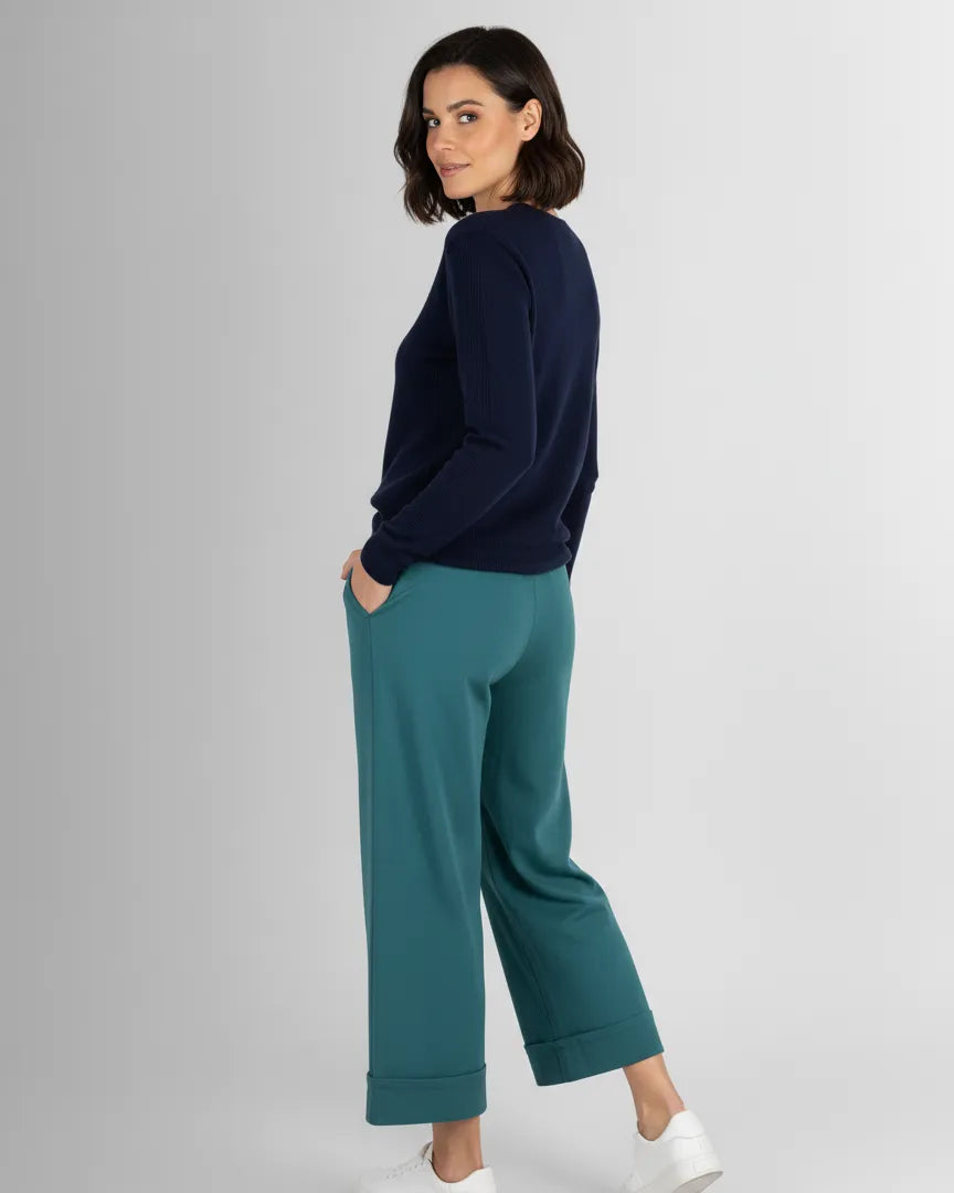 Pantalon Roma femme  à jambe large, taille élastique, viscose fluide made in Italy