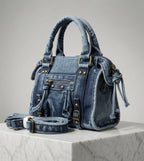Sac en jean Andrea Massi porté main avec effet denim vintage