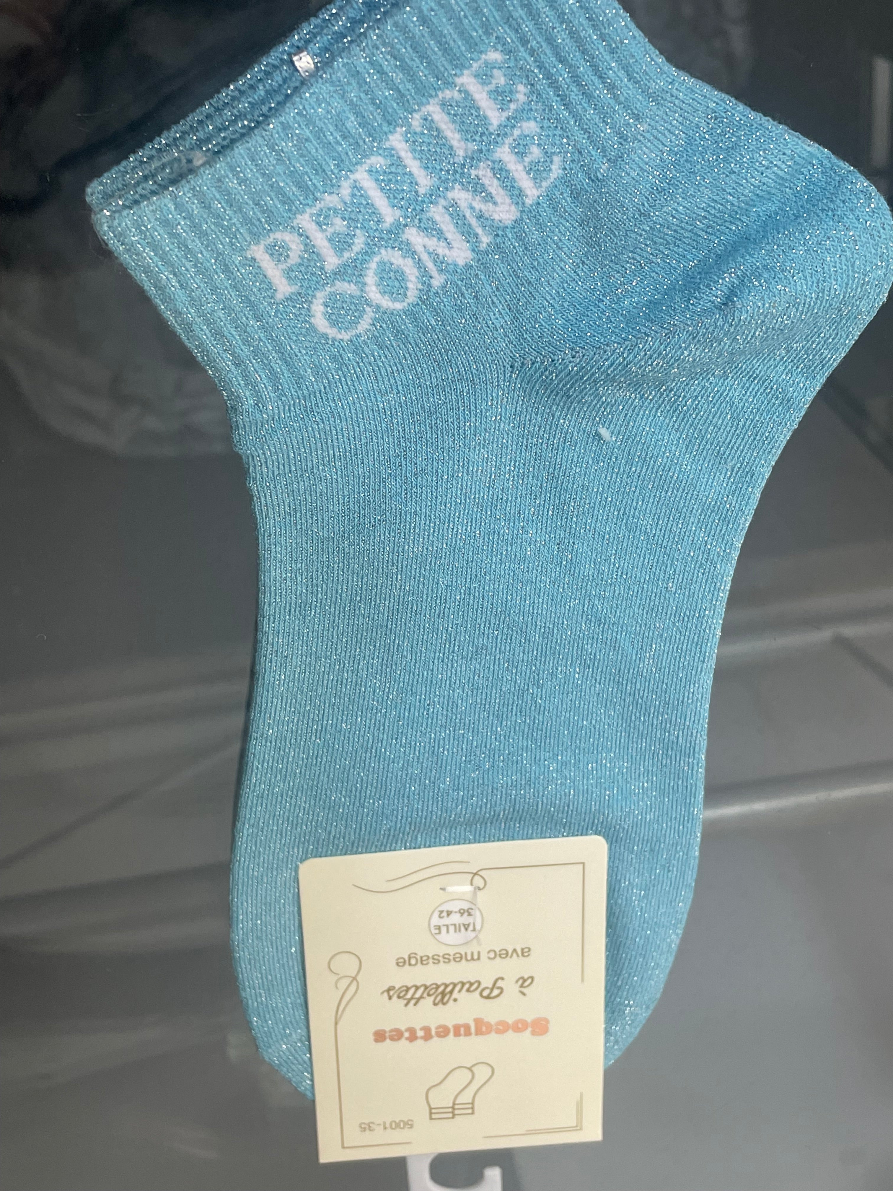 Socquettes Petite conne paillettes métallisées coton couleur turquoise