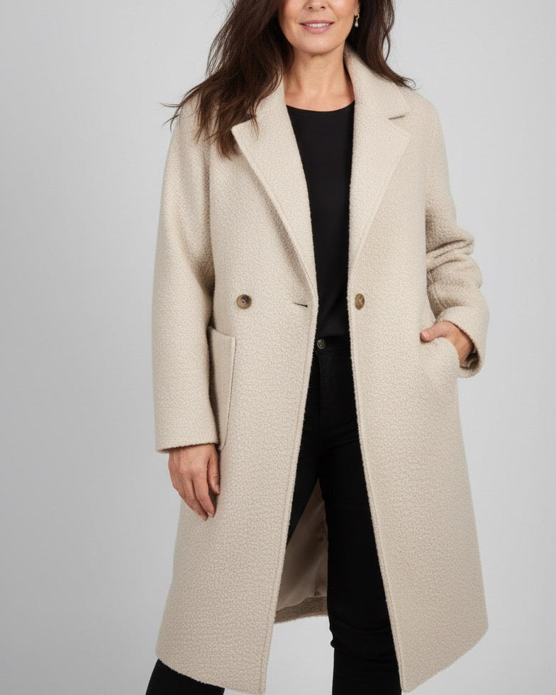 Manteau beige coupe droite avec grandes poches – vêtement fun hiver – Mam’sailes