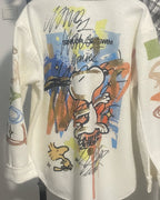Détail dos veste Snoopy artistique touches colorées bleu orange vert