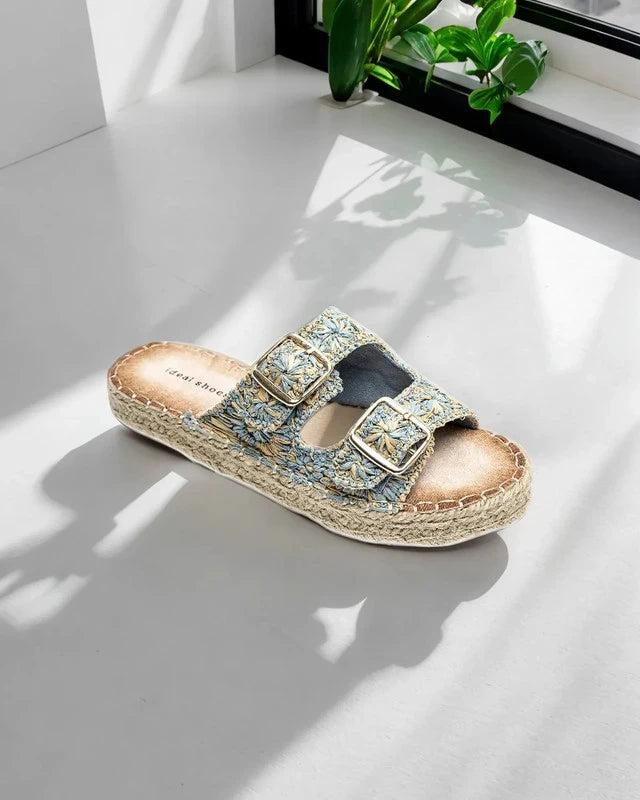 Semelle plateforme légère et dentelle bleu clair sur mules bohème confortables