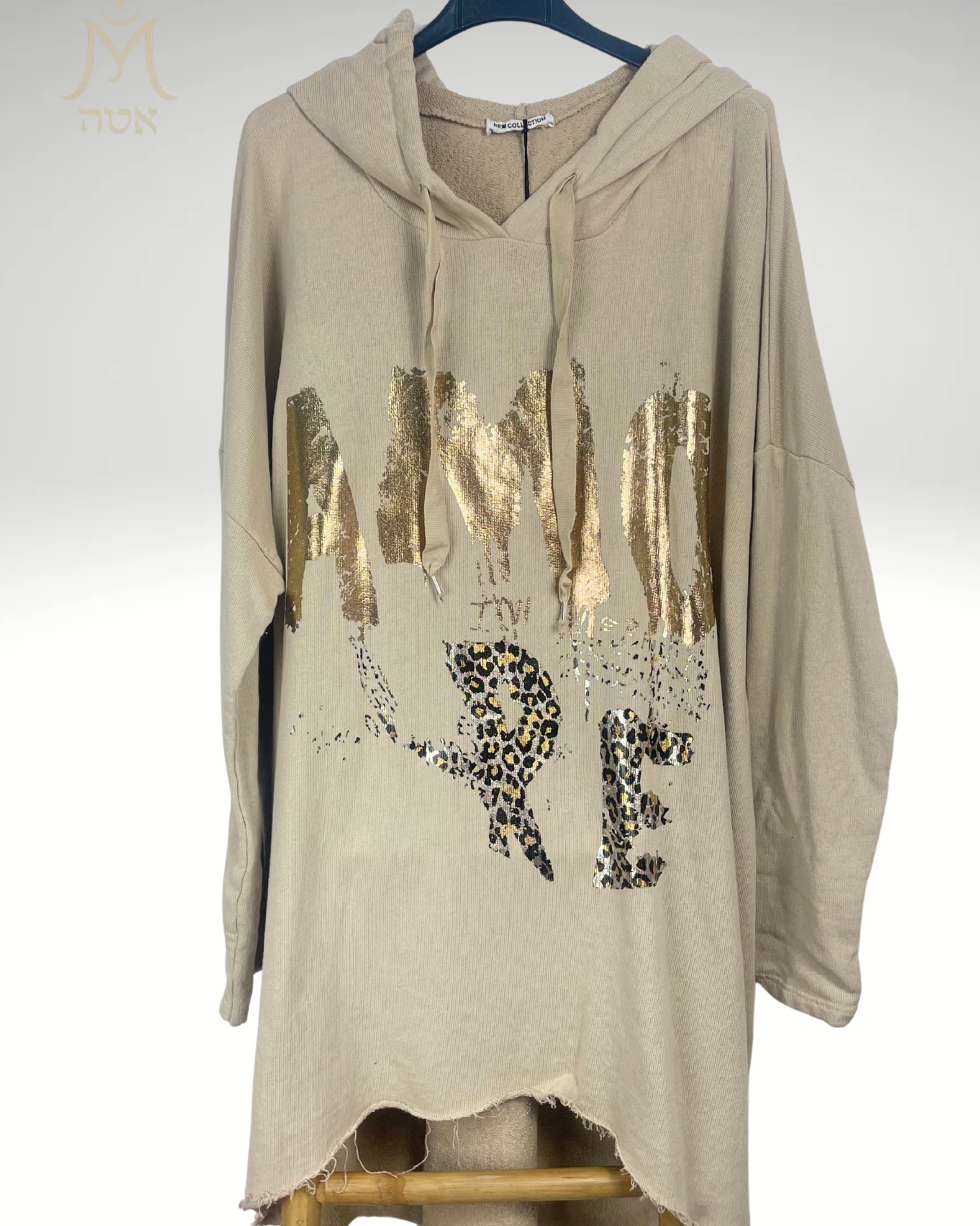 Tunique sweat beige longue femme AMOR doré – Mam’sailes