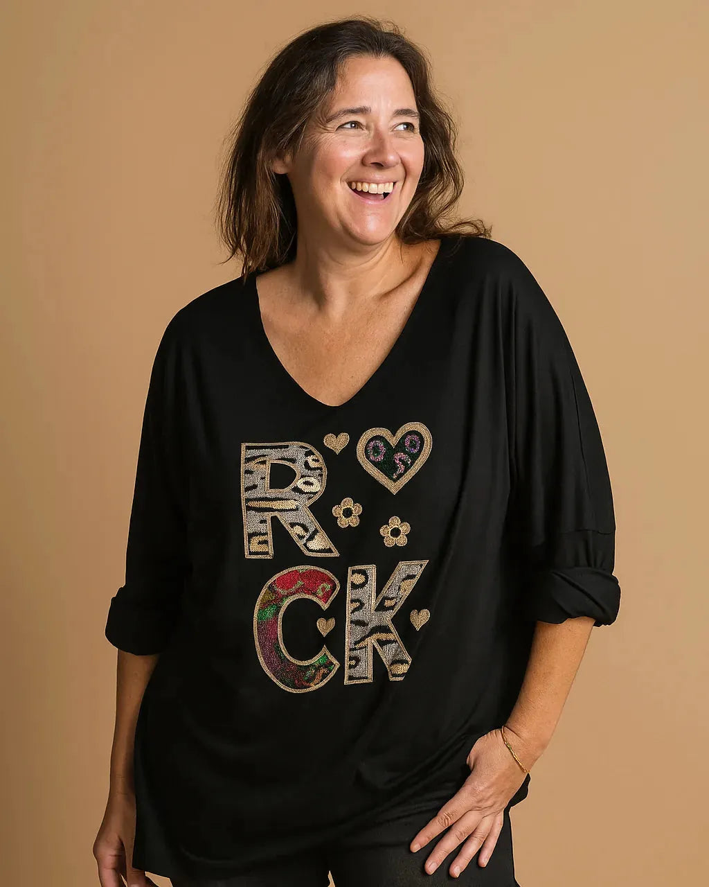 Haut femme ROCK sequins noir  oversize grande taille