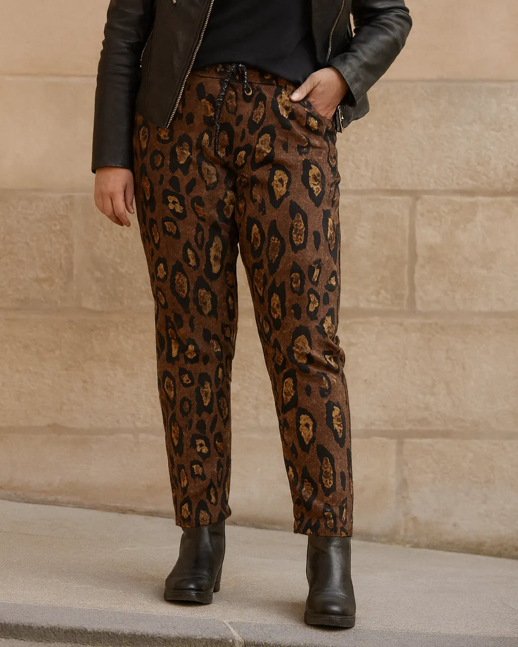pantalon femme léopard suédine gold
