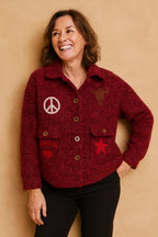 Veste badges bordeaux écussons brodés peace étoile cœur – Made in Italy
