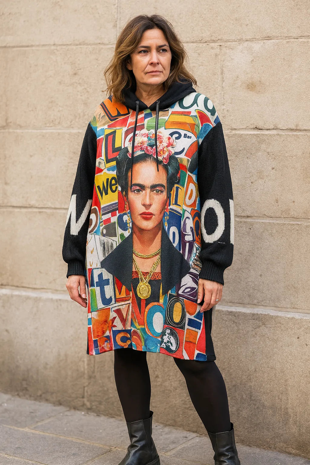 Robe sweat Frida Kahlo vue de face portée