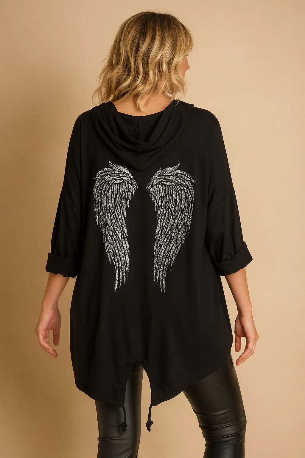Veste oversize à capuche ailes strass – Made in Italy