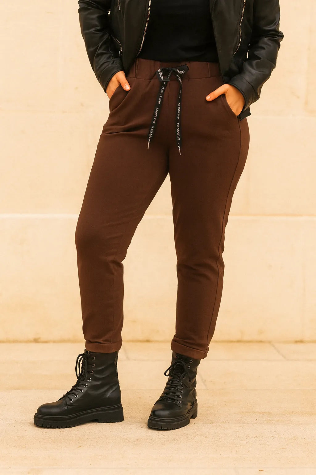pantalon magique femme cordon noir chocolat