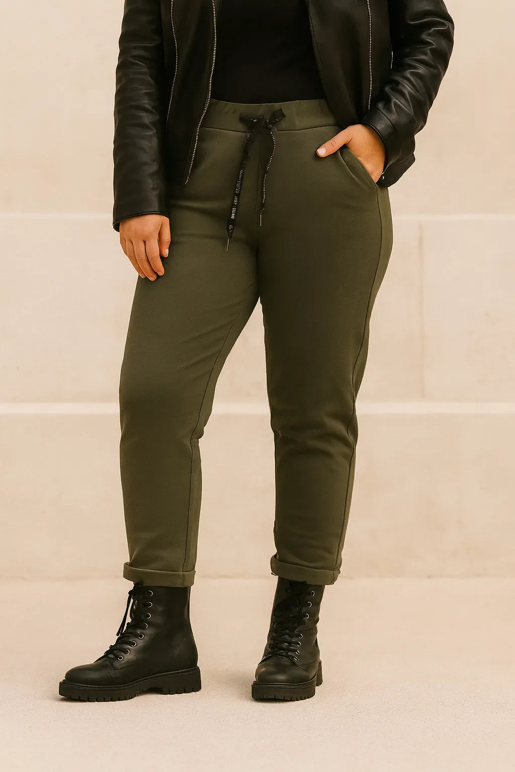 pantalon femme extensible viscose kaki