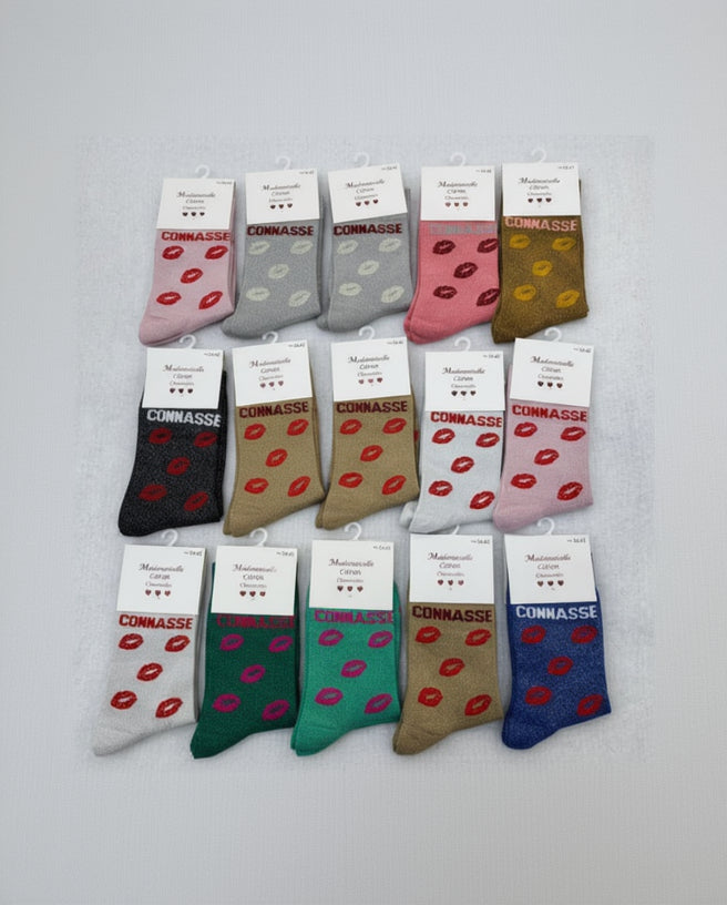 Chaussettes Connasse bisous paillettes 60% coton – 36-42 – 9 coloris

