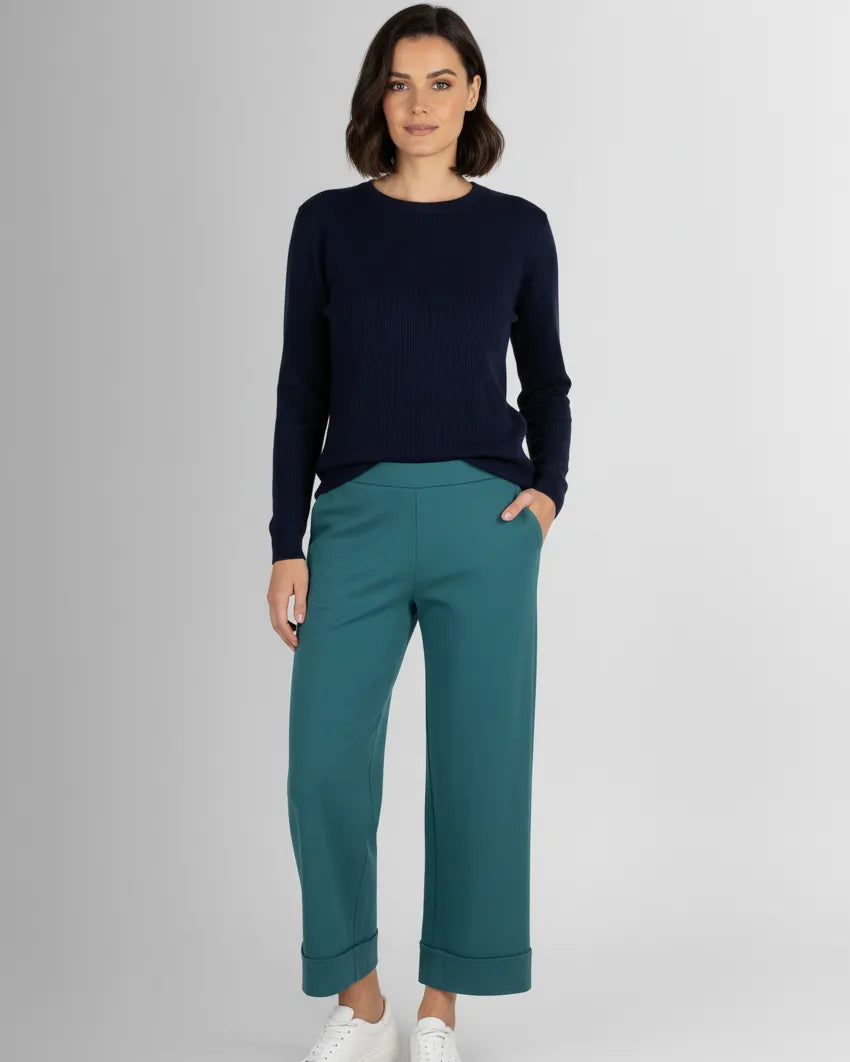 Pantalon Roma femme fuchsia à jambe large, taille élastique, viscose fluide made in Italy