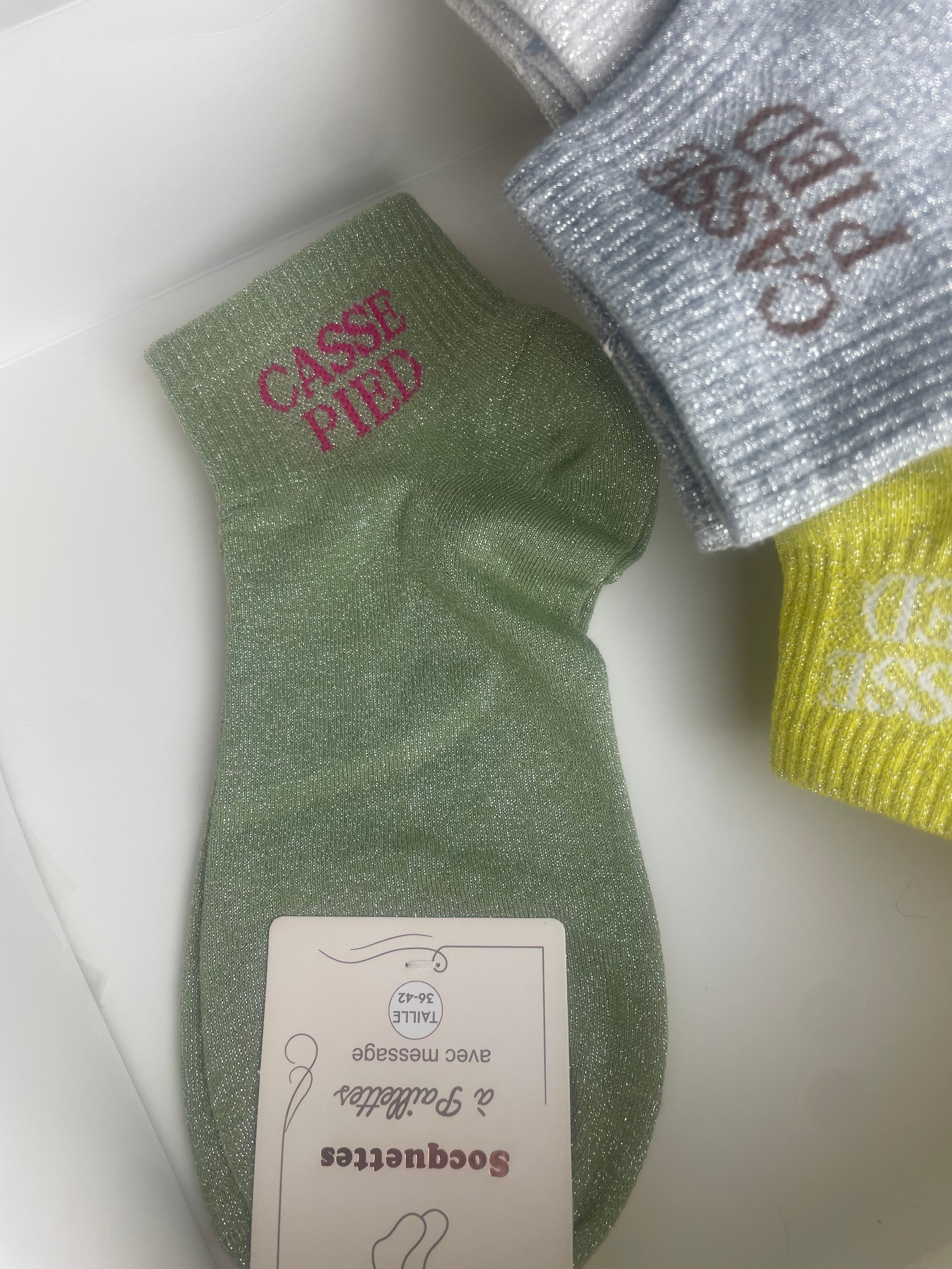 Socquettes kaki Casse-Pieds paillettes 76% coton – 36-42 – 
