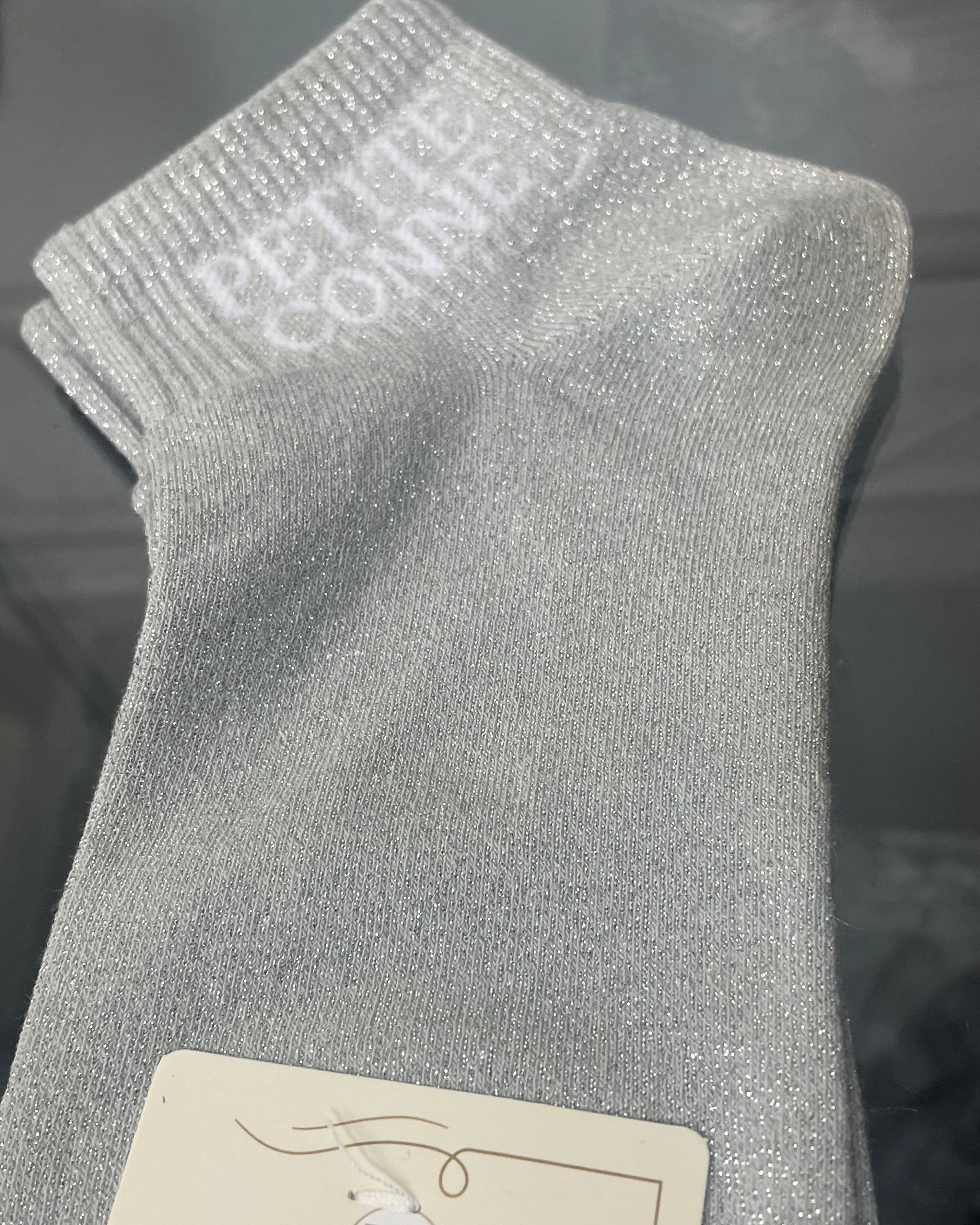 Socquettes Petite conne paillettes métallisées coton couleur argent