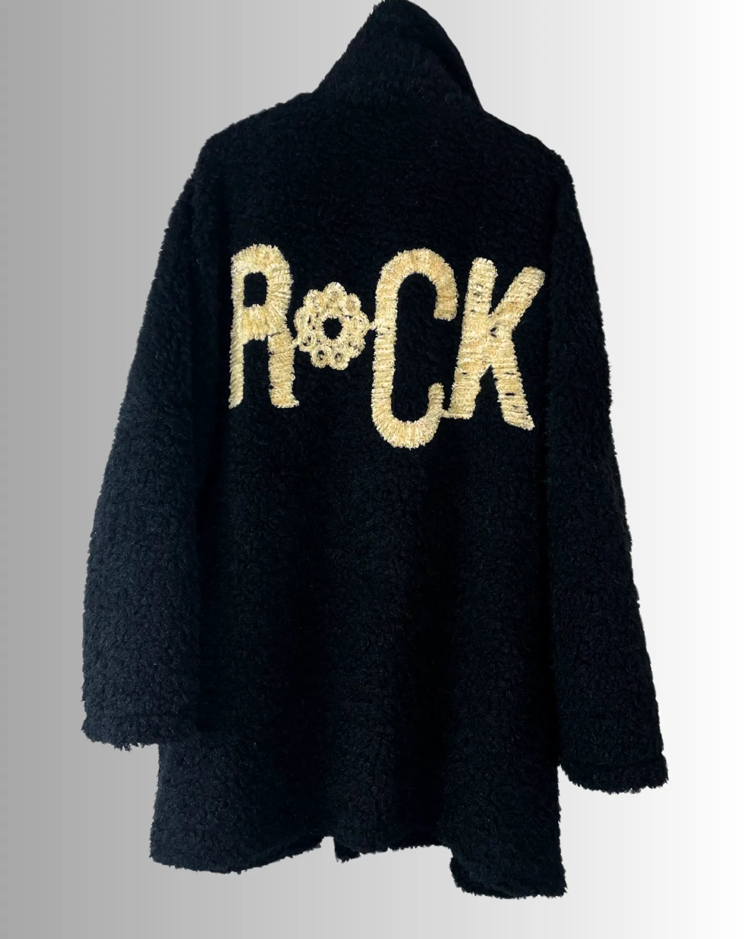 Veste-manteau femme Louna Rock noire, dos brodé doré – made in Italy