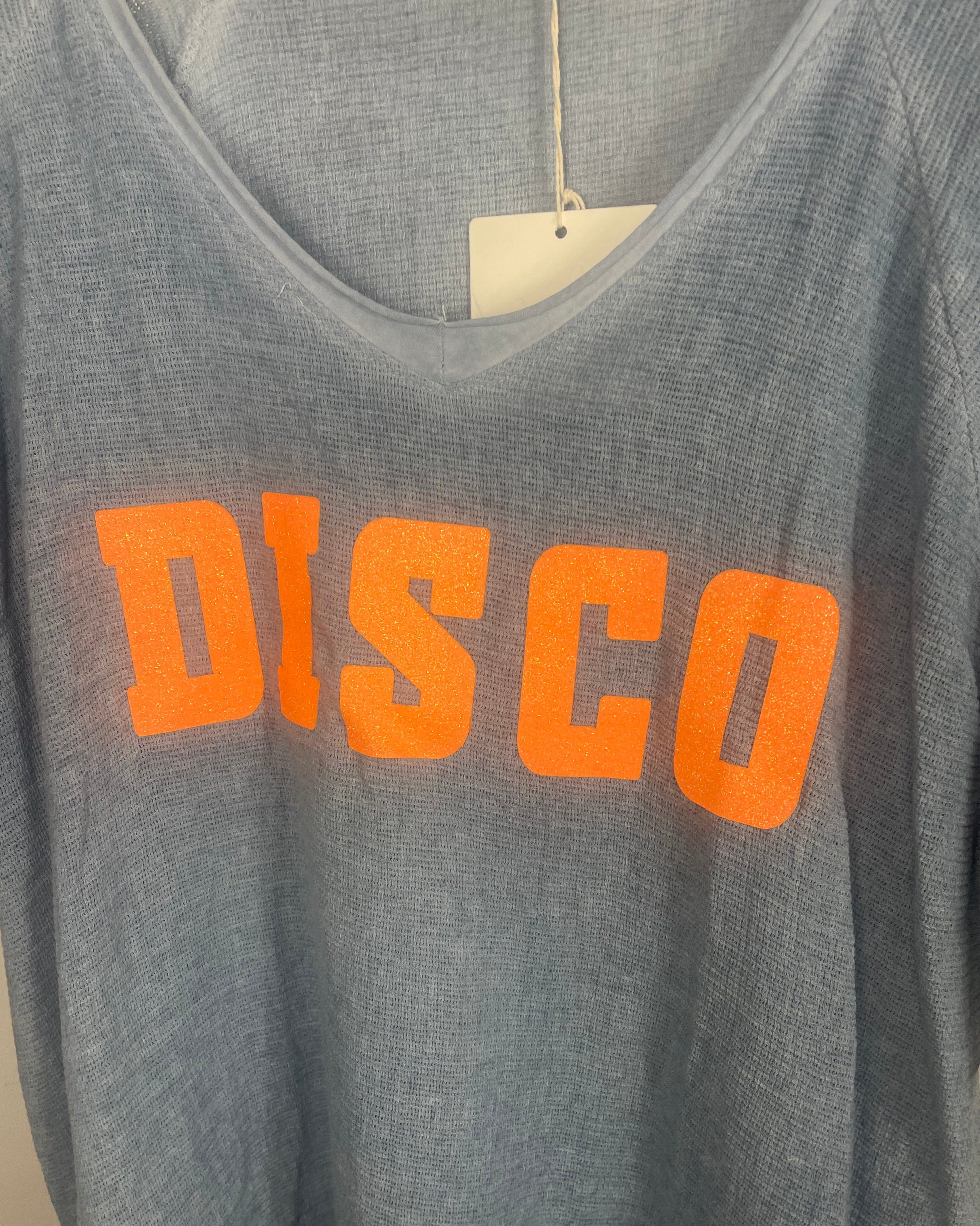 T-shirt Gloria détail flocage DISCO pailleté matière coton respirable made in Italy