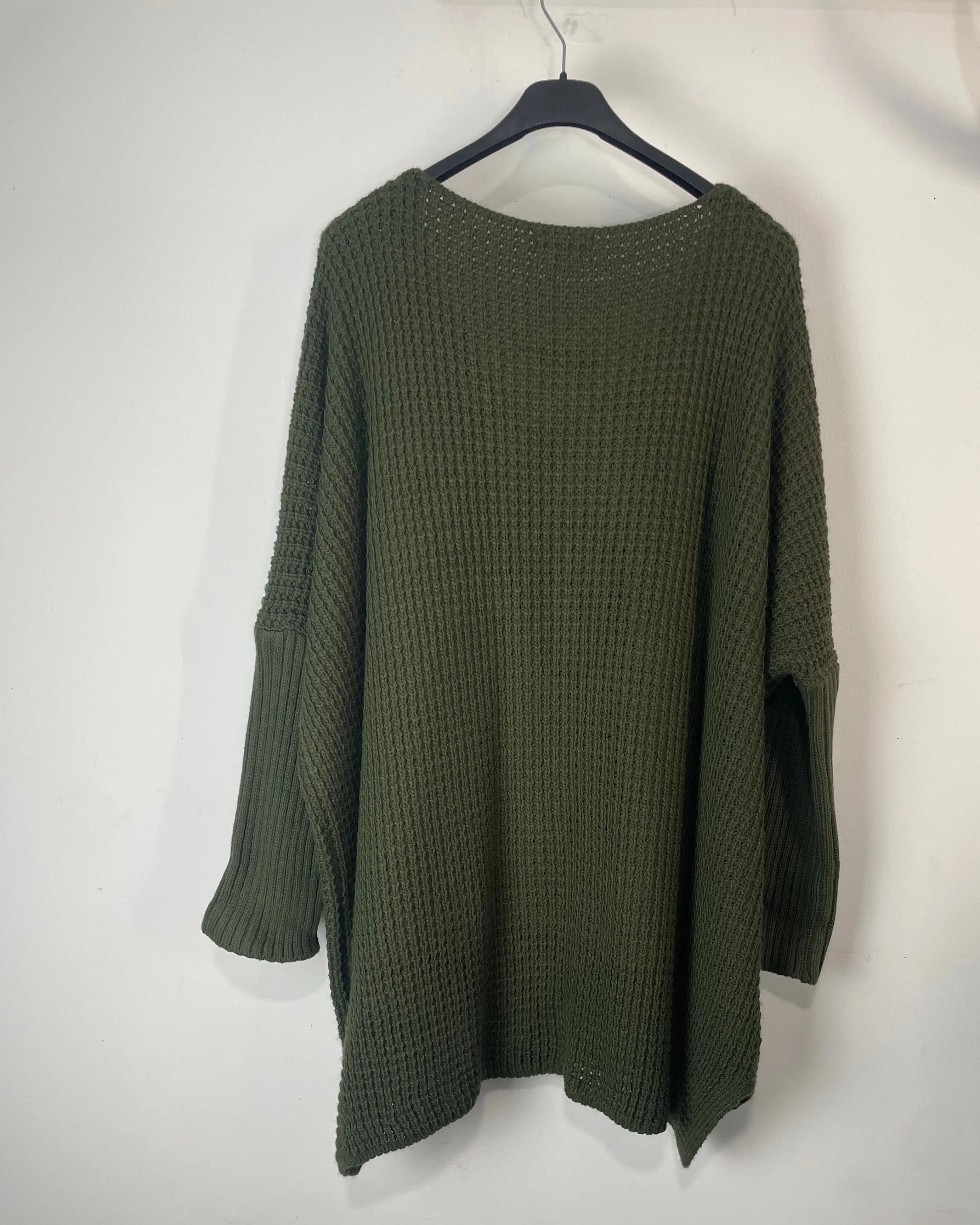 Pull oversize Dolce Love femme kaki inscription LOVE à strass – vue dos