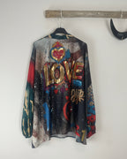 Blouse Love bimatière devant camouflage dos LOVE pop art 75x67 cm made in Italy