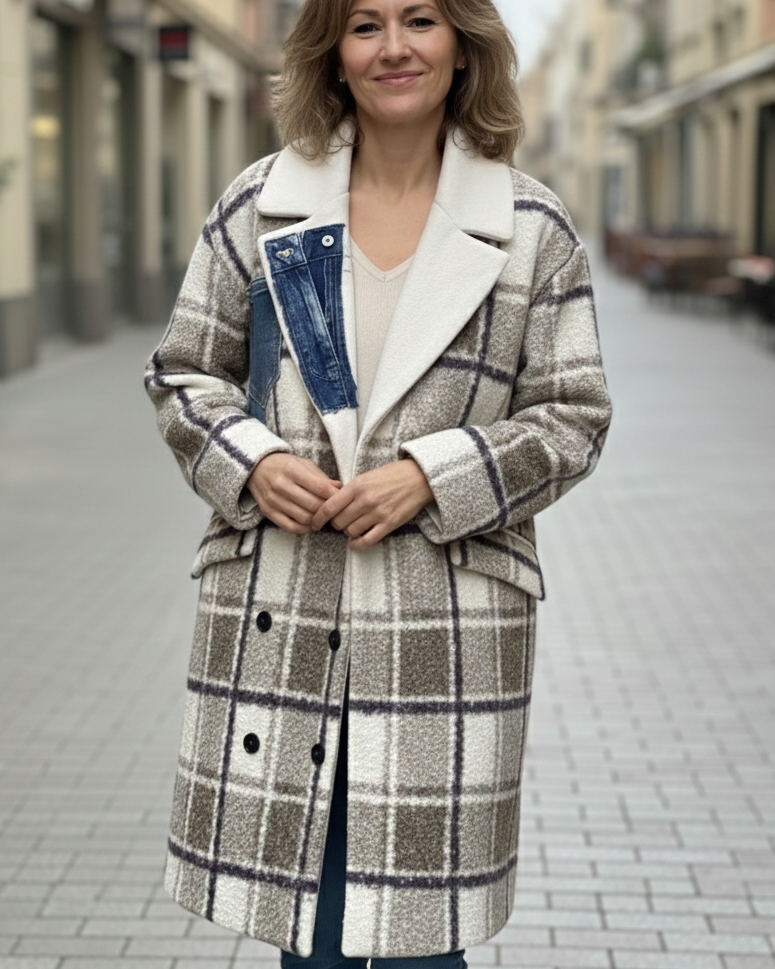 Manteau oversize carreaux jean porté taille L XL 44-50