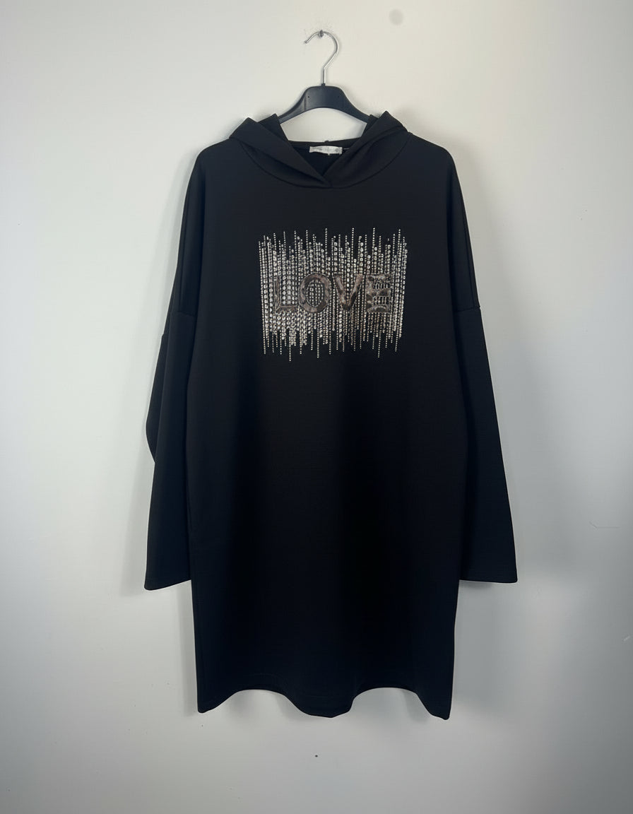 Sweat long oversize chocolat LOVE pour femme coupe confortable