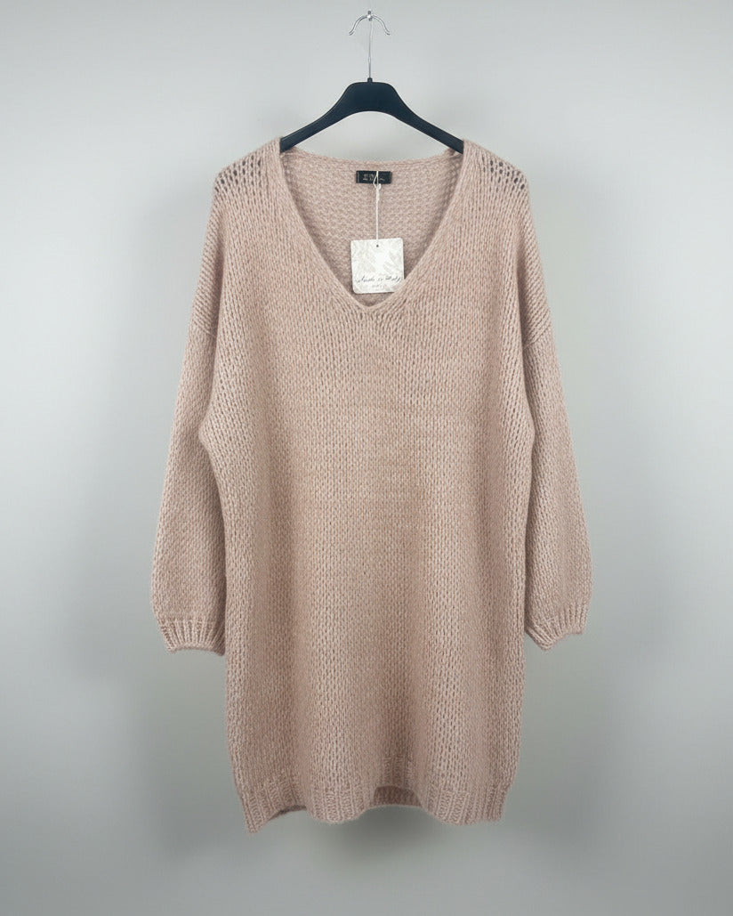 Robe pull oversize rose chiné col V
