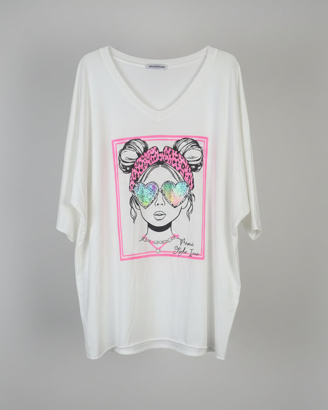 Tee-shirt Romy Mini Style Icon – Cœurs Sequins – Strass – Made in Italy – 38-52