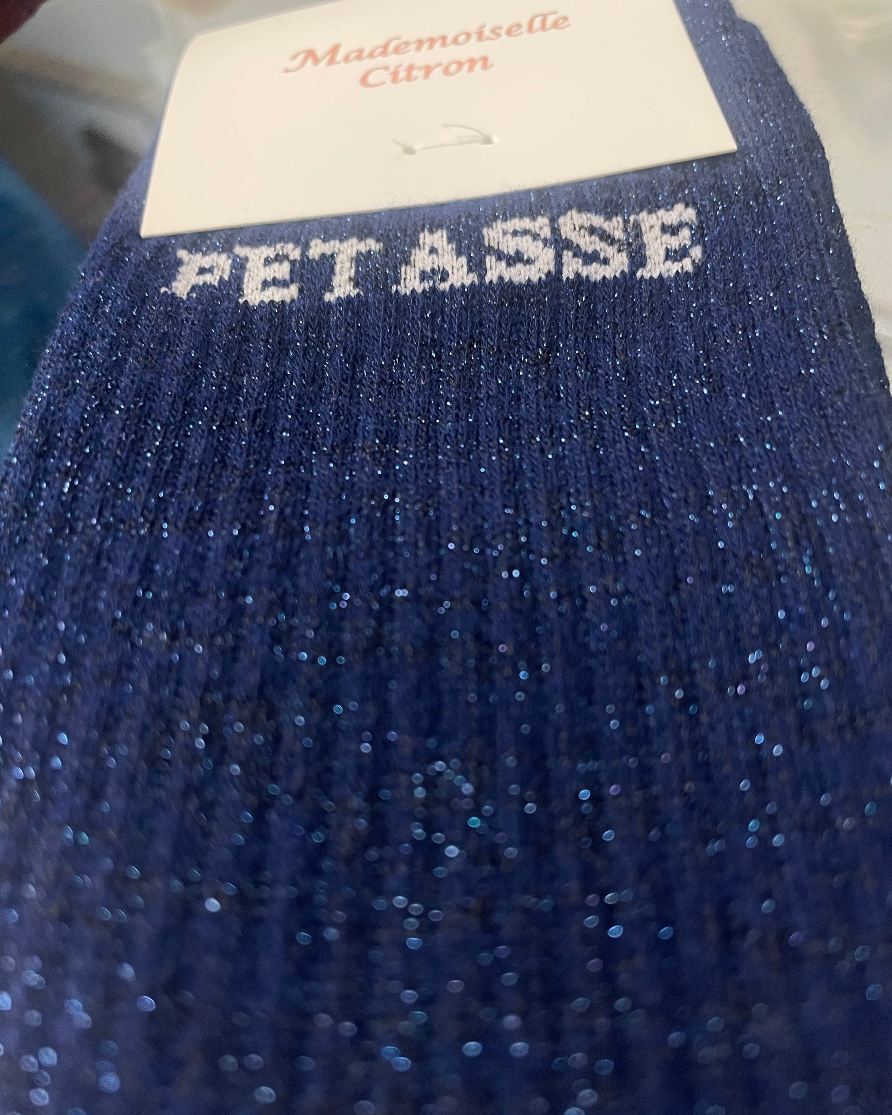 Chaussettes Petasse paillettes métallisées coton couleur marine