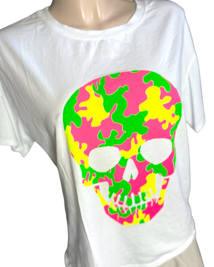 Tee shirt tête de mort fluo