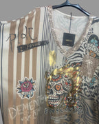 Pull Calavera d'Or bohème rock – poche avant pailletée assortie
