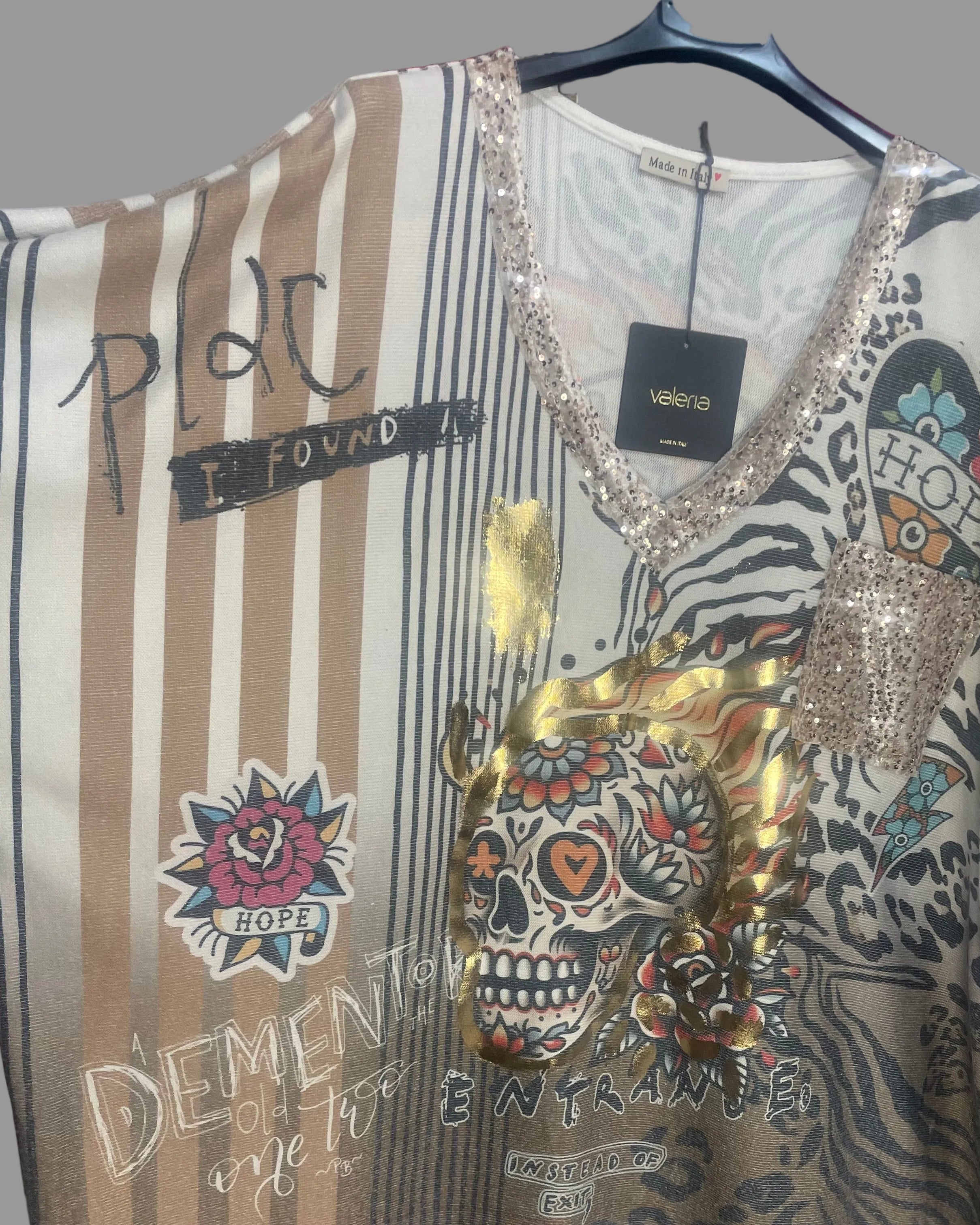 Pull Calavera d'Or bohème rock – poche avant pailletée assortie
