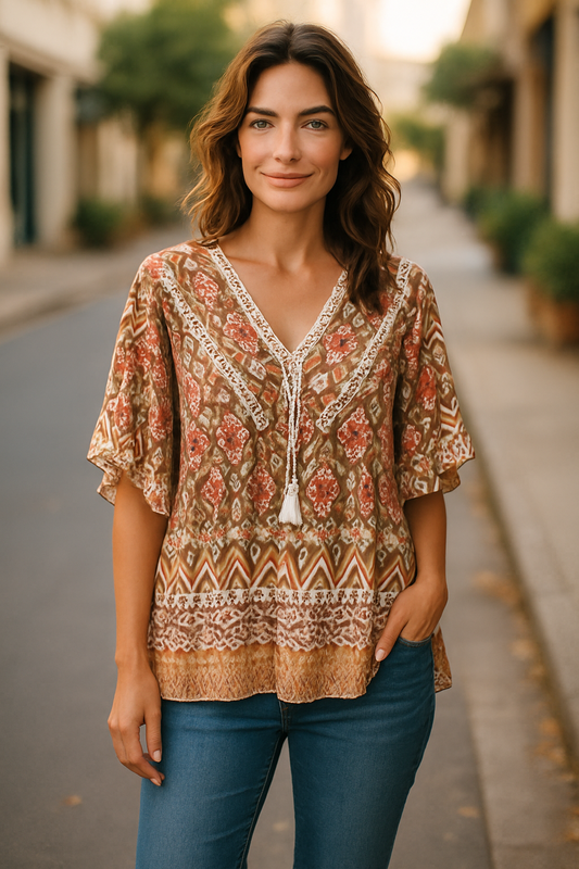 🌸 Blouse à Pompons – Esprit Bohème & Festif ✨