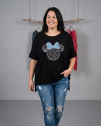 T-shirt Minnie strass nœud jean noir grande taille 48-52 femme coton Made in Italy