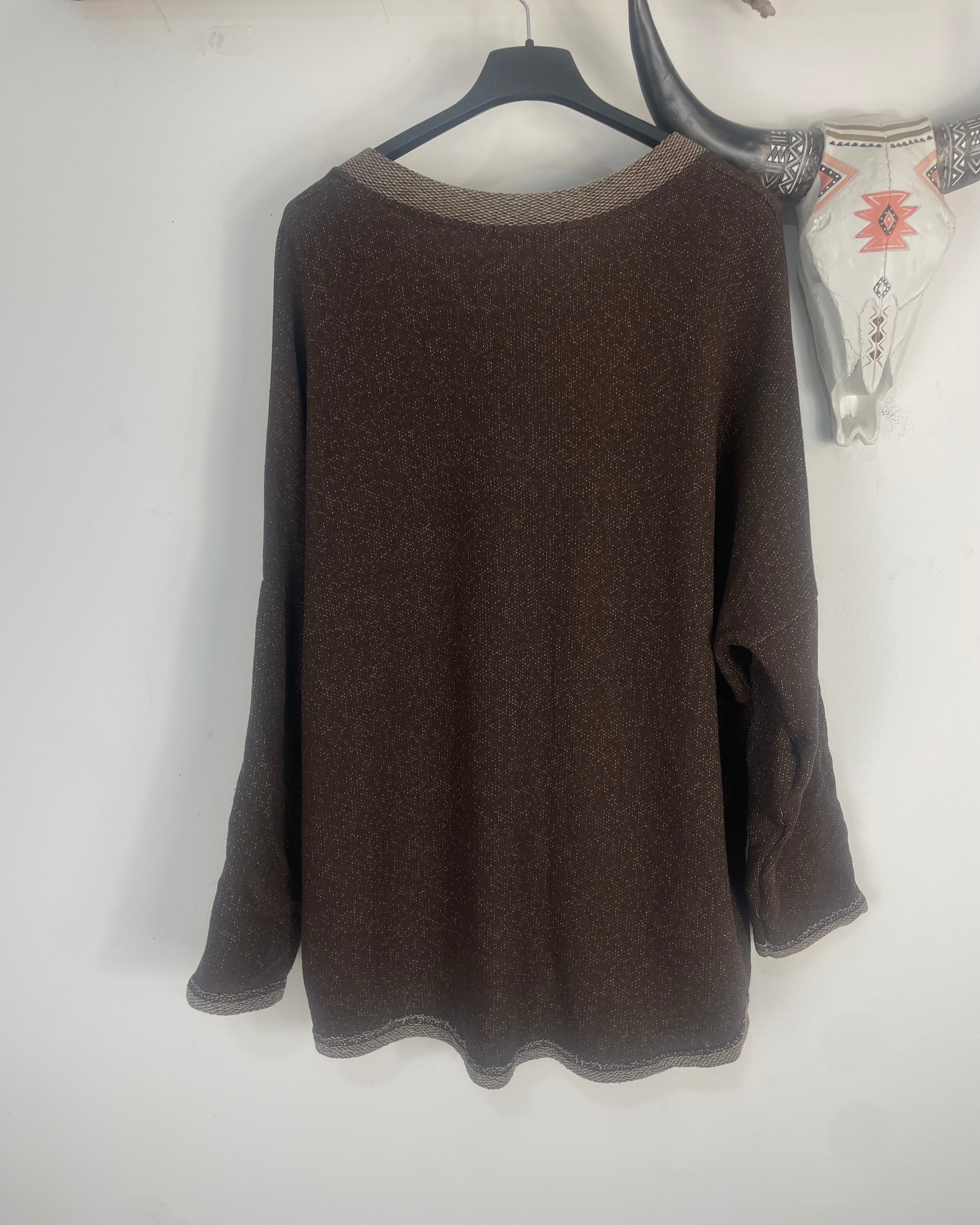 Pull Complice dos long 70 cm col V contrasté made in Italy