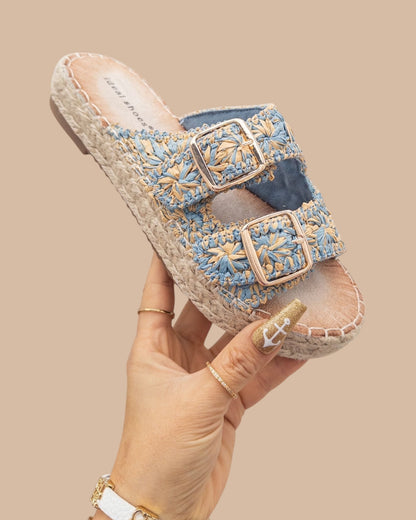 Sandales Divine – Mules Bohème en Dentelle –  Bleu