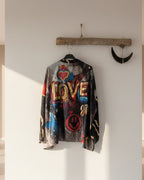 Blouse Love dos imprimé pop art Te quiero con lo smiley étoiles colorées