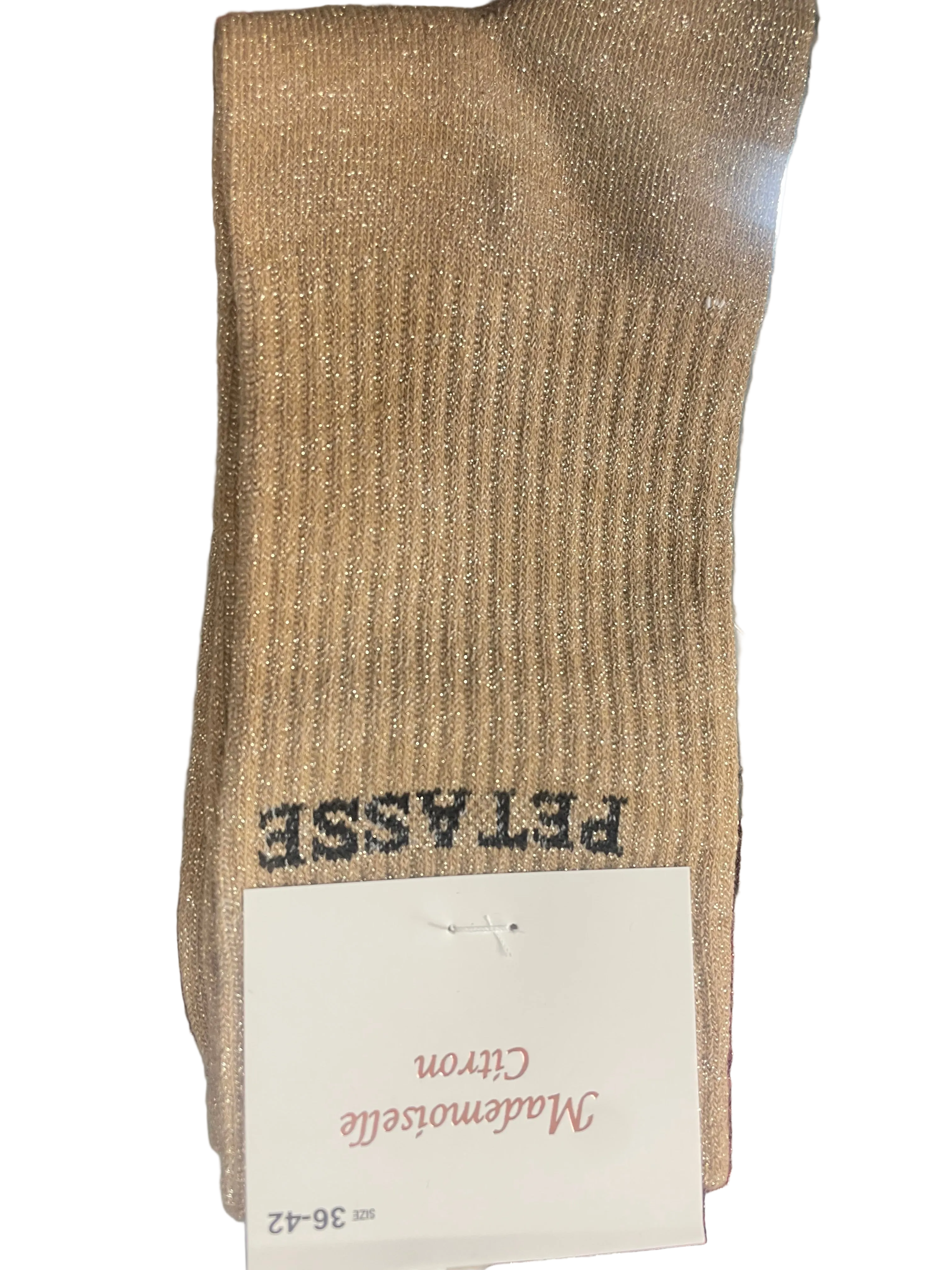 Chaussettes Petasse paillettes métallisées couleur camel
