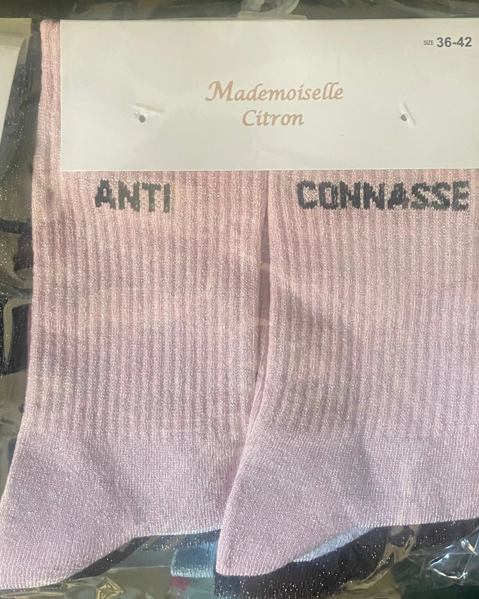 chaussettes pailletées “ANTI CONNASSE” coloris variés – taille 36-42