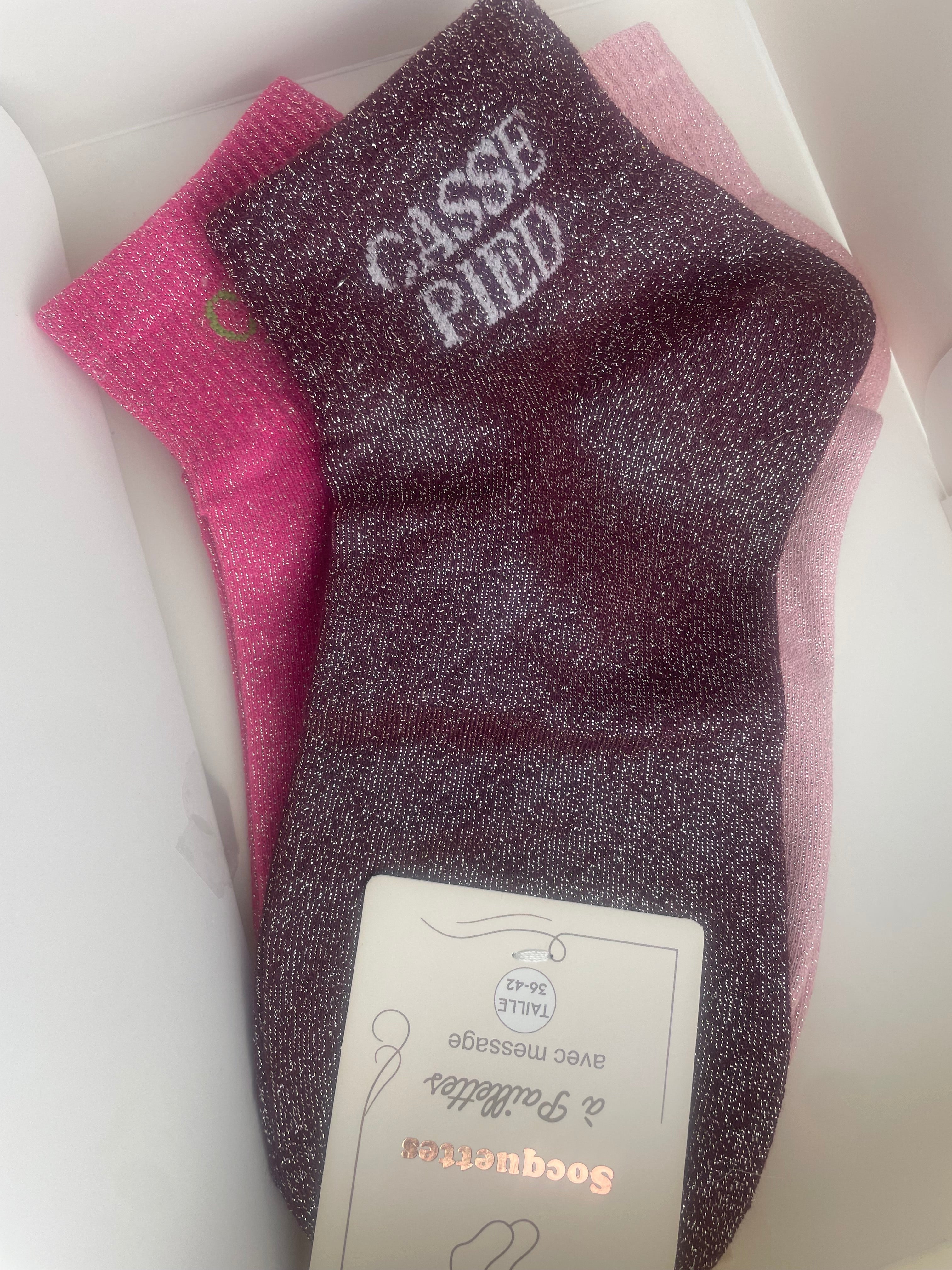 Coloris chocolat socquettes Casse-Pieds – paillettes brillantes
