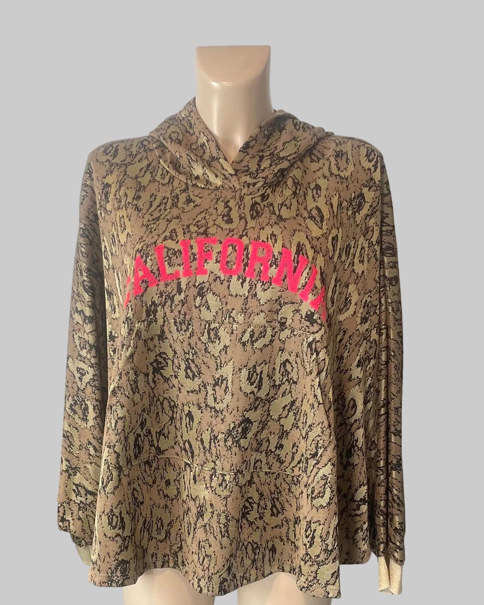 Sweat California manches chauve-souris poche kangourou capuche made in Italy couleur camel