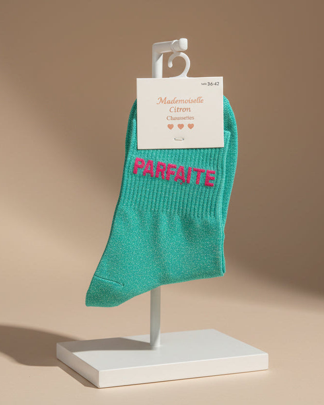 Chaussettes « Parfaite » Paillettes – Message Fun – Mademoiselle Citron – 36-42