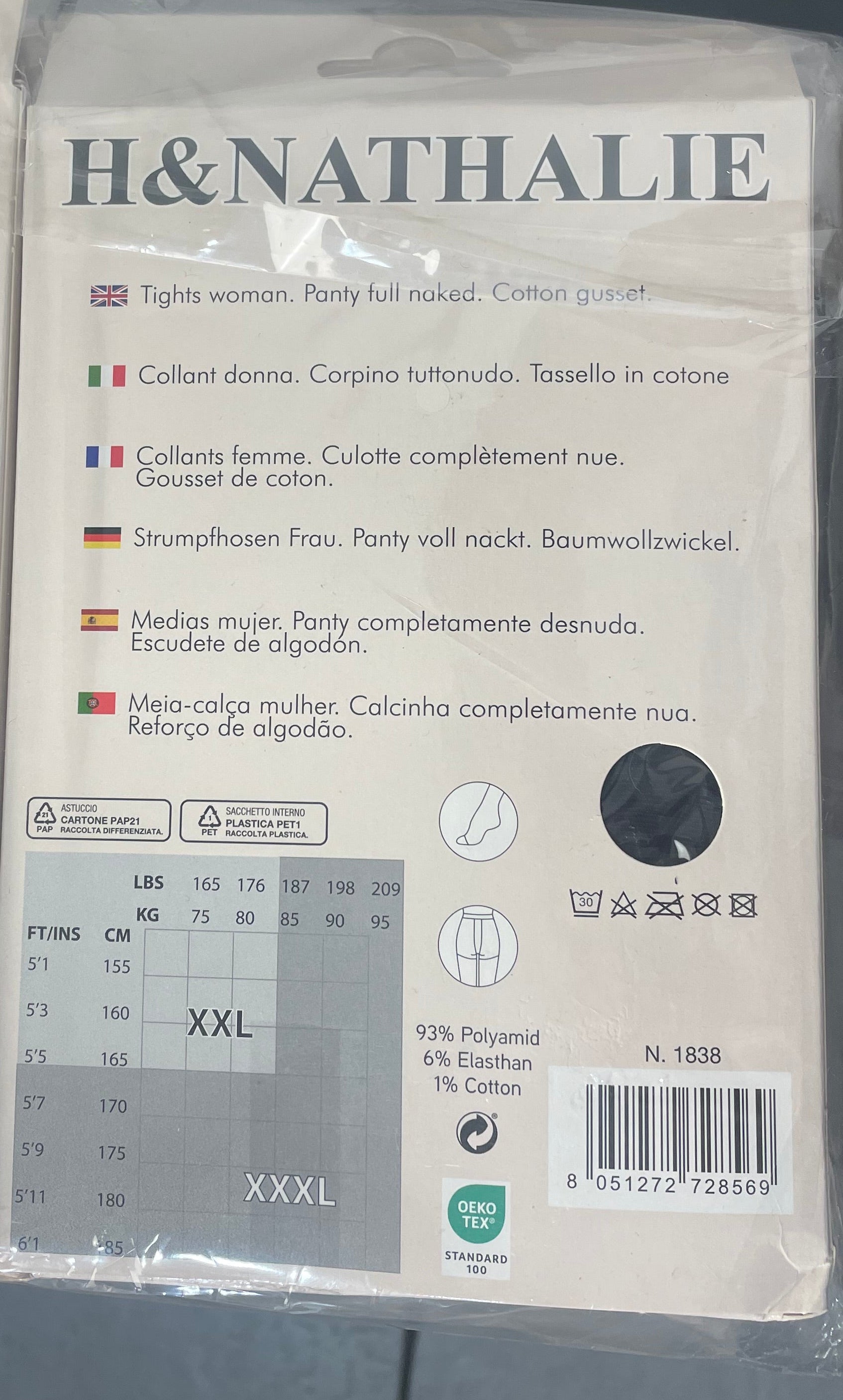 Collants noirs 20 deniers motif quadrillé grande taille XXL XXXL made in Italy