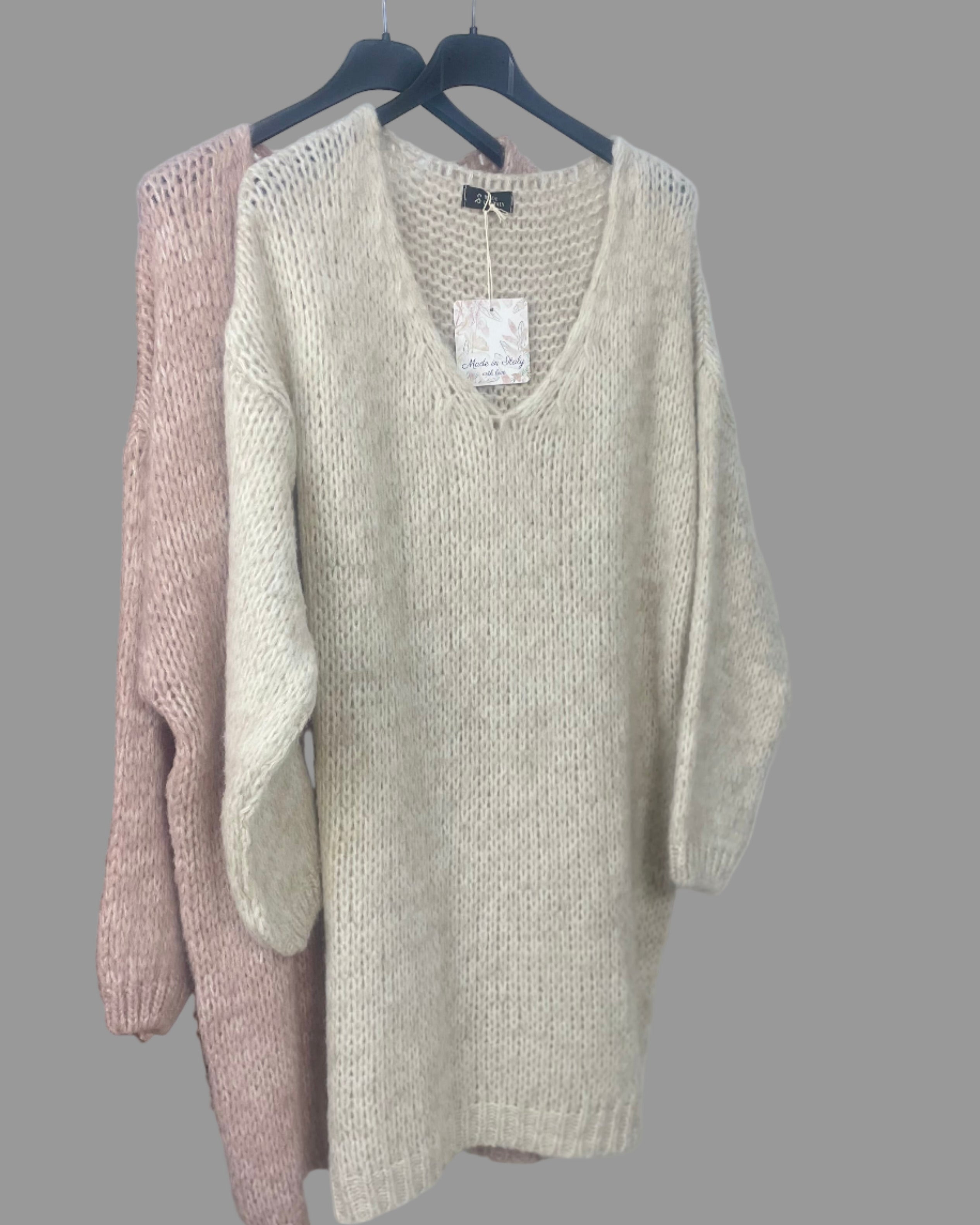 Robe pull femme grande taille rose chiné et beige