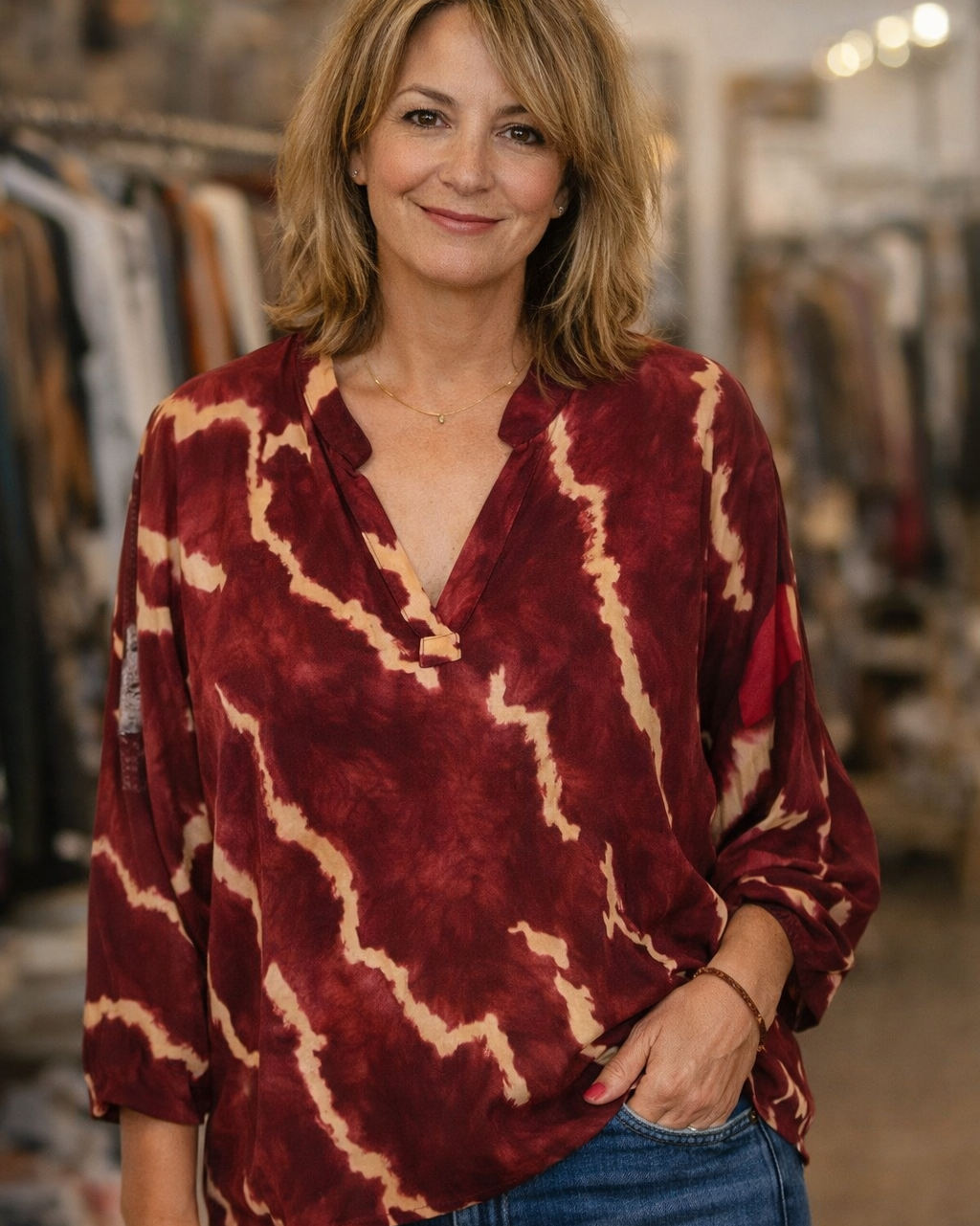 Blouse Love pop art bimatière viscose devant polyester dos statement coloré