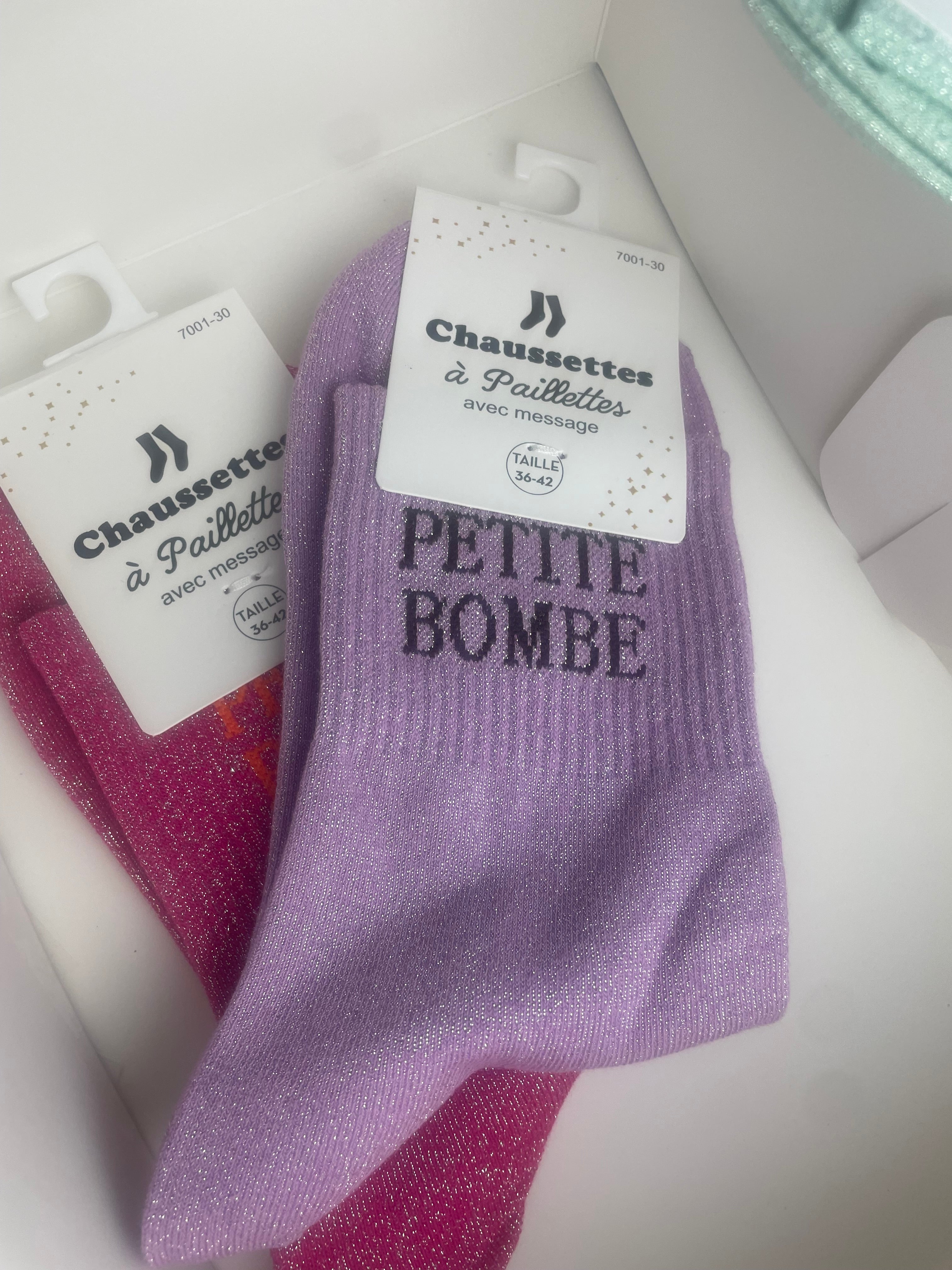 Coloris lavande orange chaussettes Petite Bombe – énergie vitaminée
